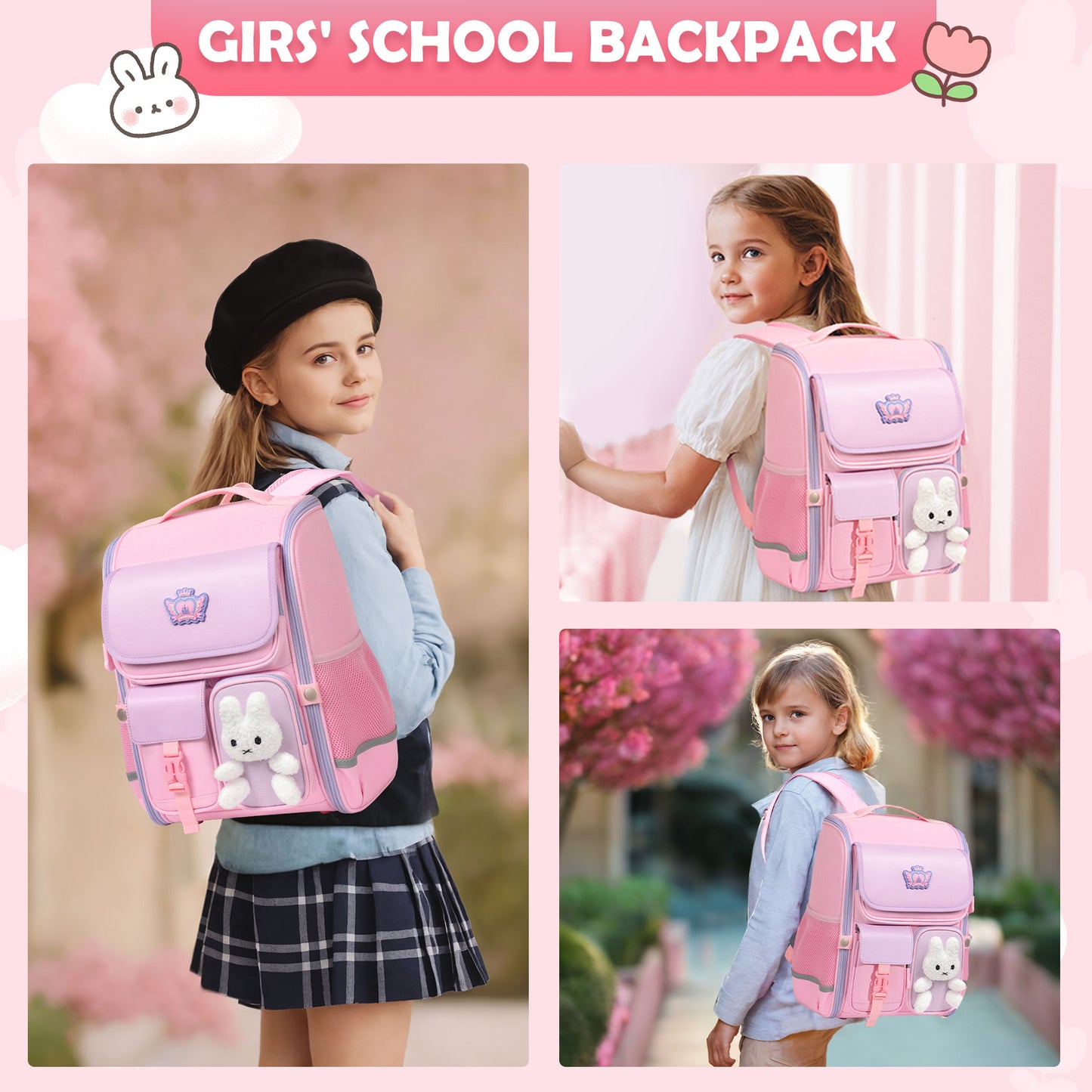 Kids Backpack for Girls: Pink School Bag for Elementary School Cute Bookbag Large Capacity School Backpack Waterproof Kids Travel Backpack Aged 6-12