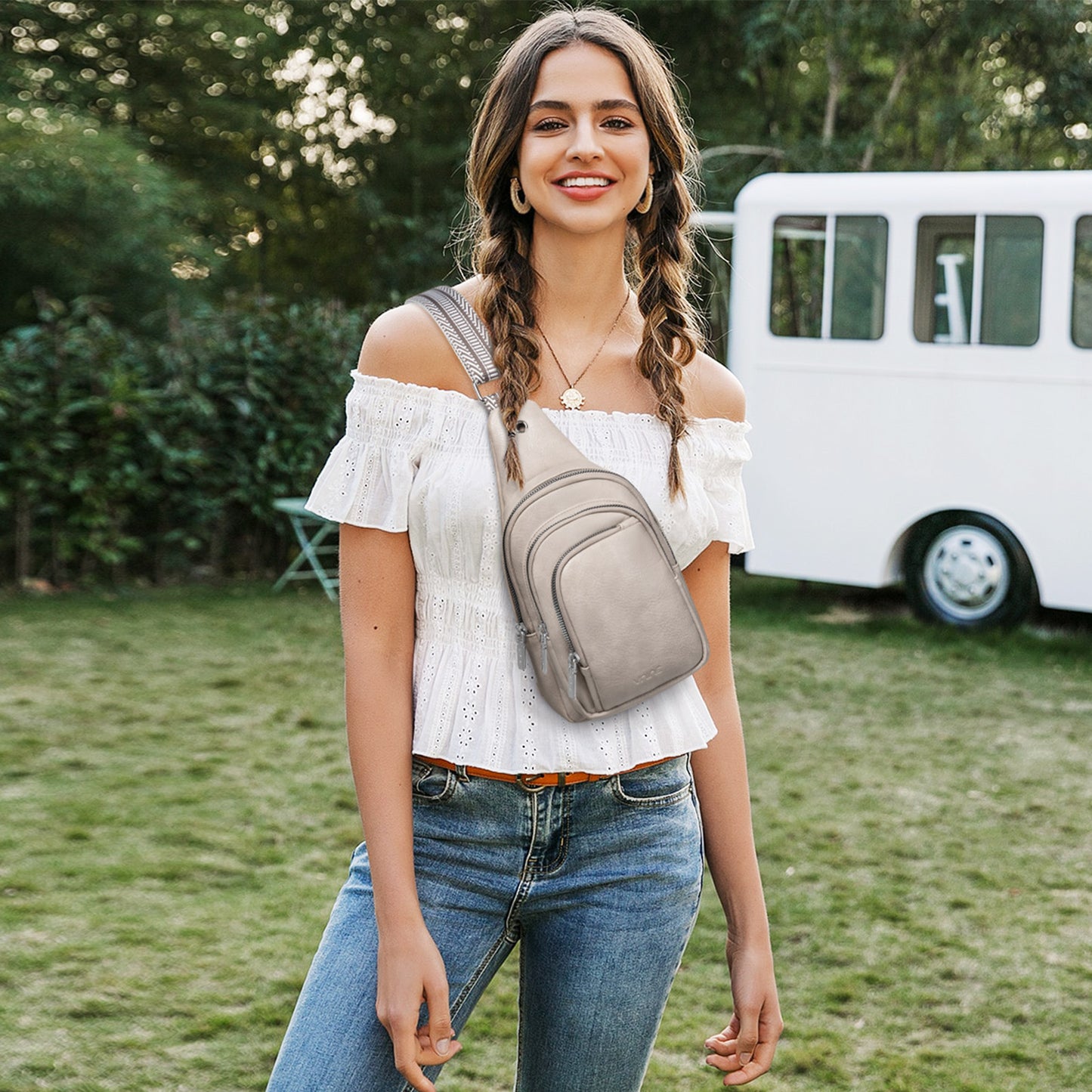 Sling Bag Crossbody Bags for Women: Leather Small Sling Backpack with 3 Pocket Fanny Packs Chest Bag for Dating Travel