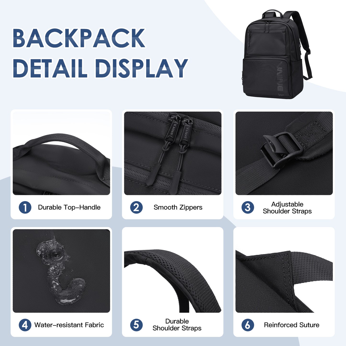 VNINE Casual Black College Backpack with Laptop Compartment for Women&Man 15.6 Inch Lightweight Travel Daypack Student Laptop Backpack Waterproof Book Bag for Teens Boys Girls Gift