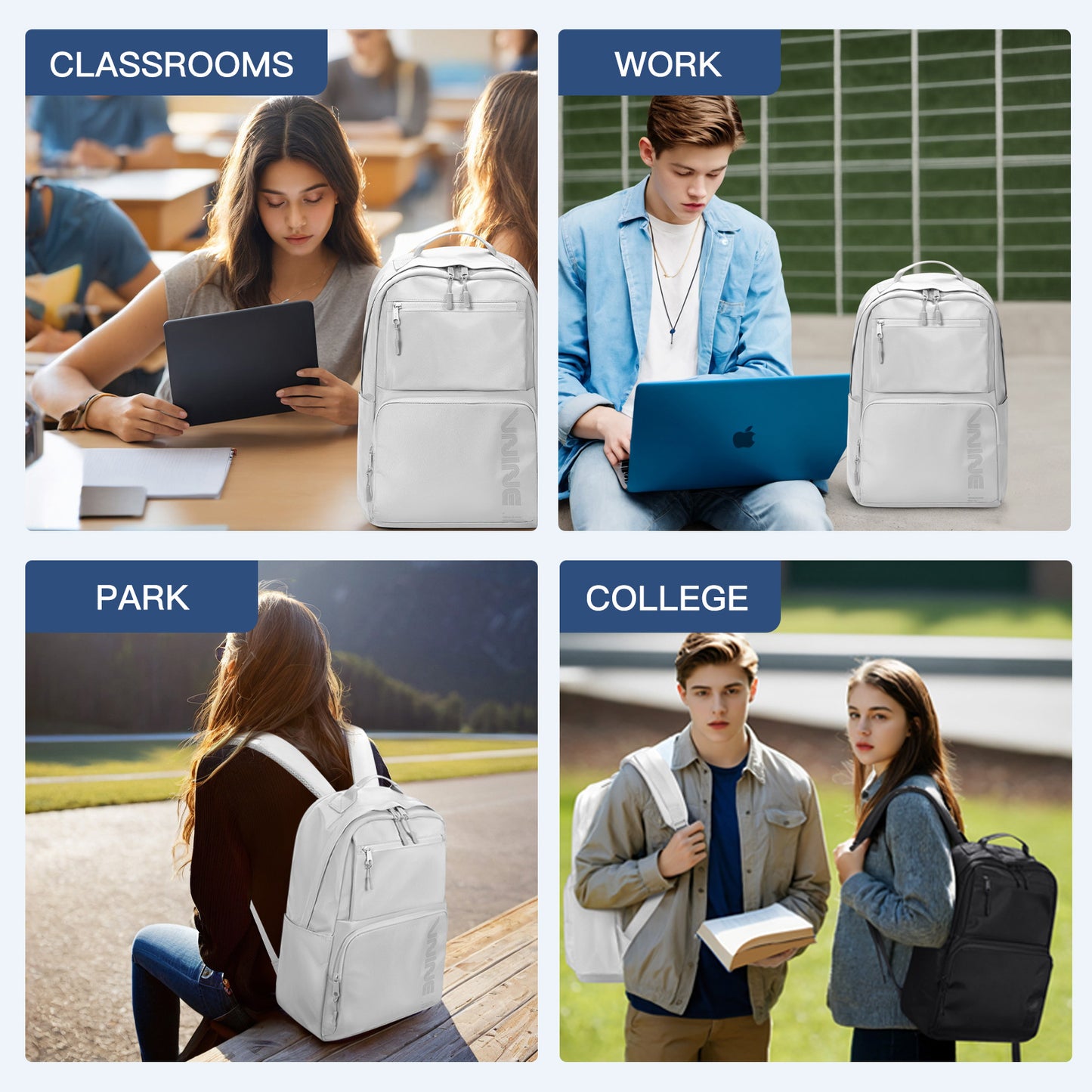 Casual College Backpack with Laptop Compartment for Women&Man 15.6 Inch Lightweight Travel Daypack Student Laptop Backpack Waterproof Book Bag for School Boys Girls Gift, Pearl Silver