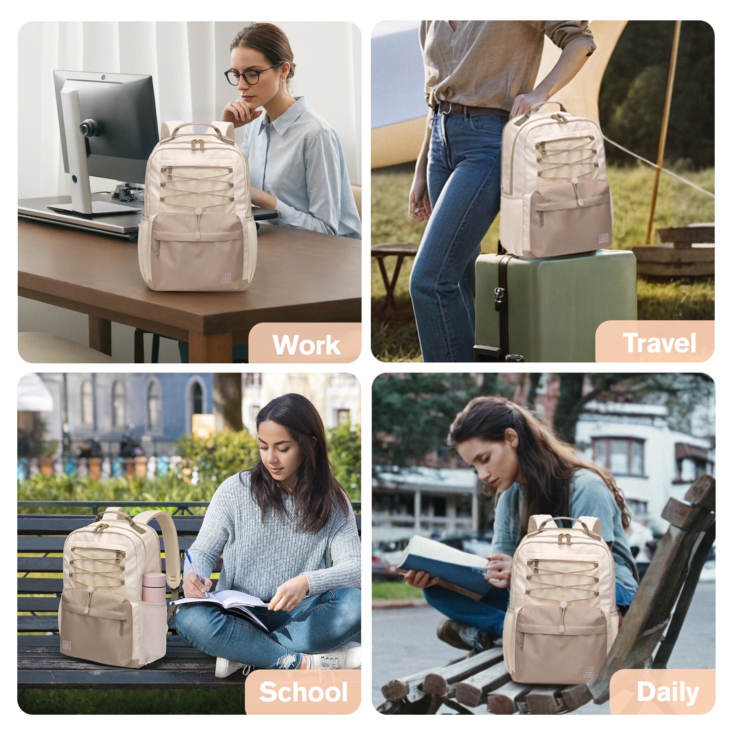 VININE 15.6 Laptop Backpack for Women: Cute Travel Backpacks Large College Bookbag Preppy Laptop Bag Mesh Aesthetic Backpacks for Teacher Adult Work Woman with Computer Laptop Compartment