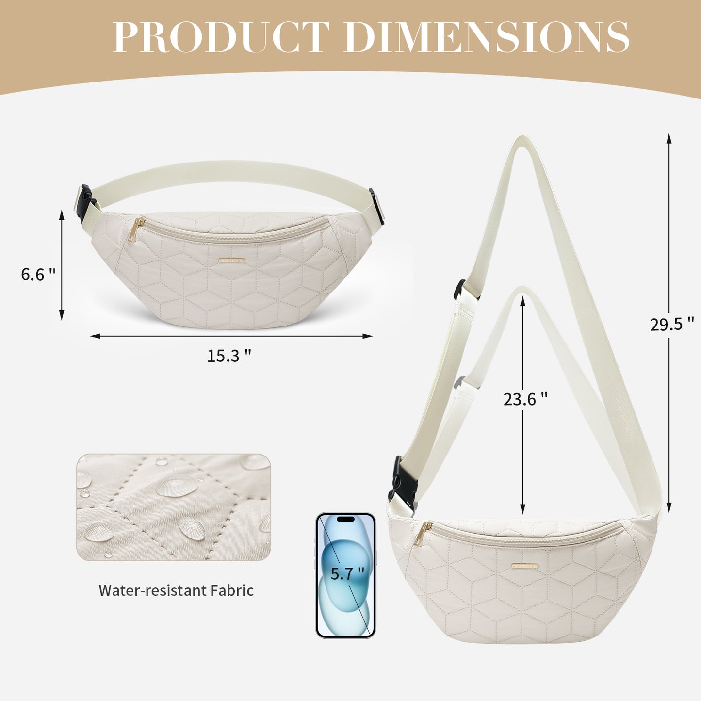 VNINE Crossbody Sling Bag for Women: Large Capacity Crossbody Chest Bag with Adjustable Shoulder Strap Fashion Shoulder Bag for Ladies Water-resistant Sling Backpack for Travel Work Outdoors, Beige