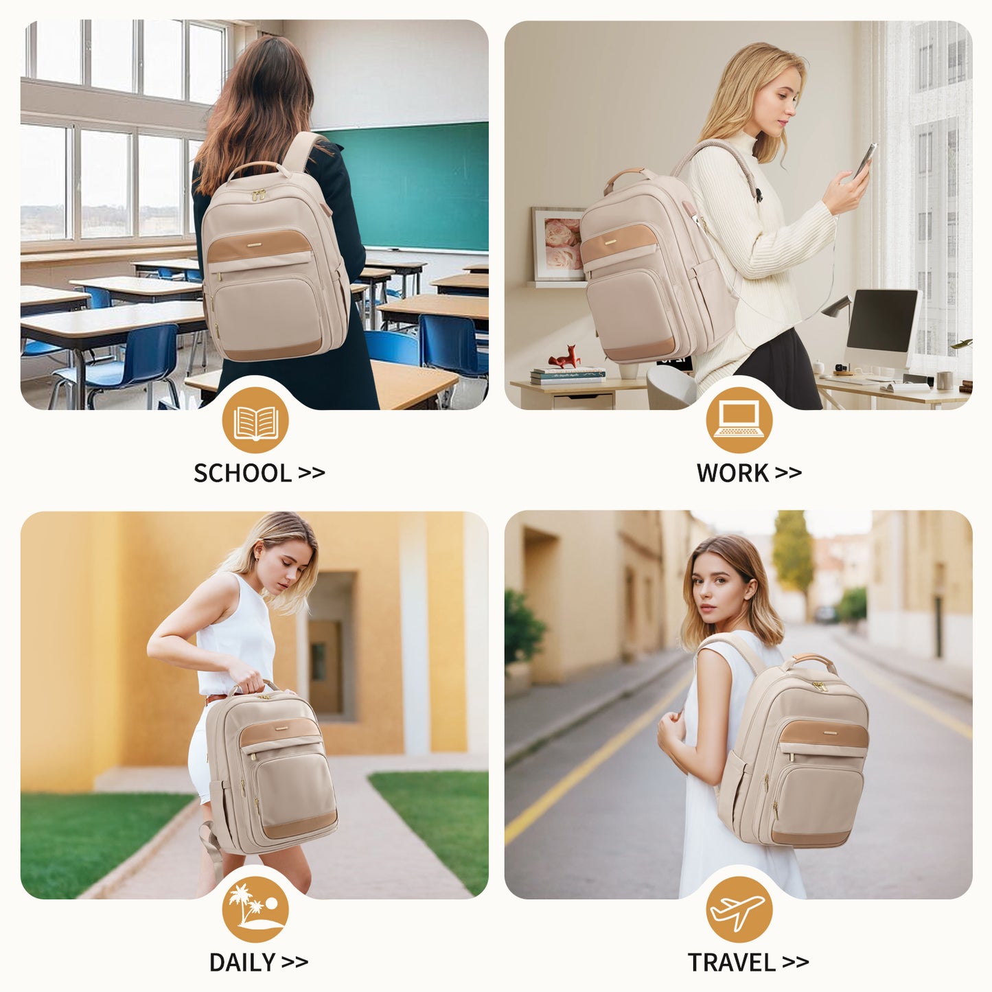 VNINE Travel Laptop Backpack for Women Men: 15.6 Inch Work Bags with USB Port Large Capacity Travel Bags Water Resistant Business Computer Backpack Purse Casual Daypacks for College Nurse Teacher