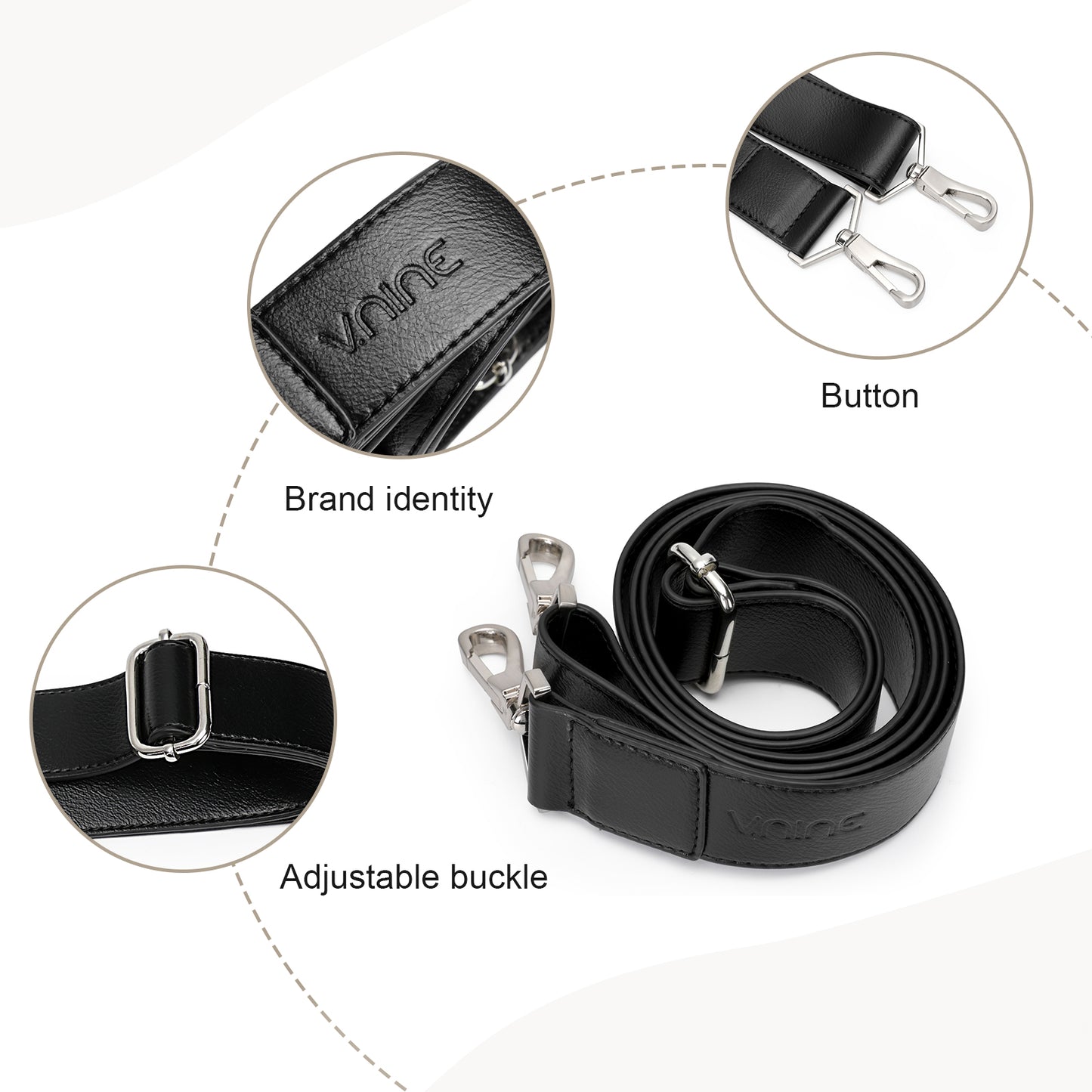 V.NINE Leather shoulder straps  Series Strap with Foam Padding and Garment Leather Backing Black Best Gifts for Women