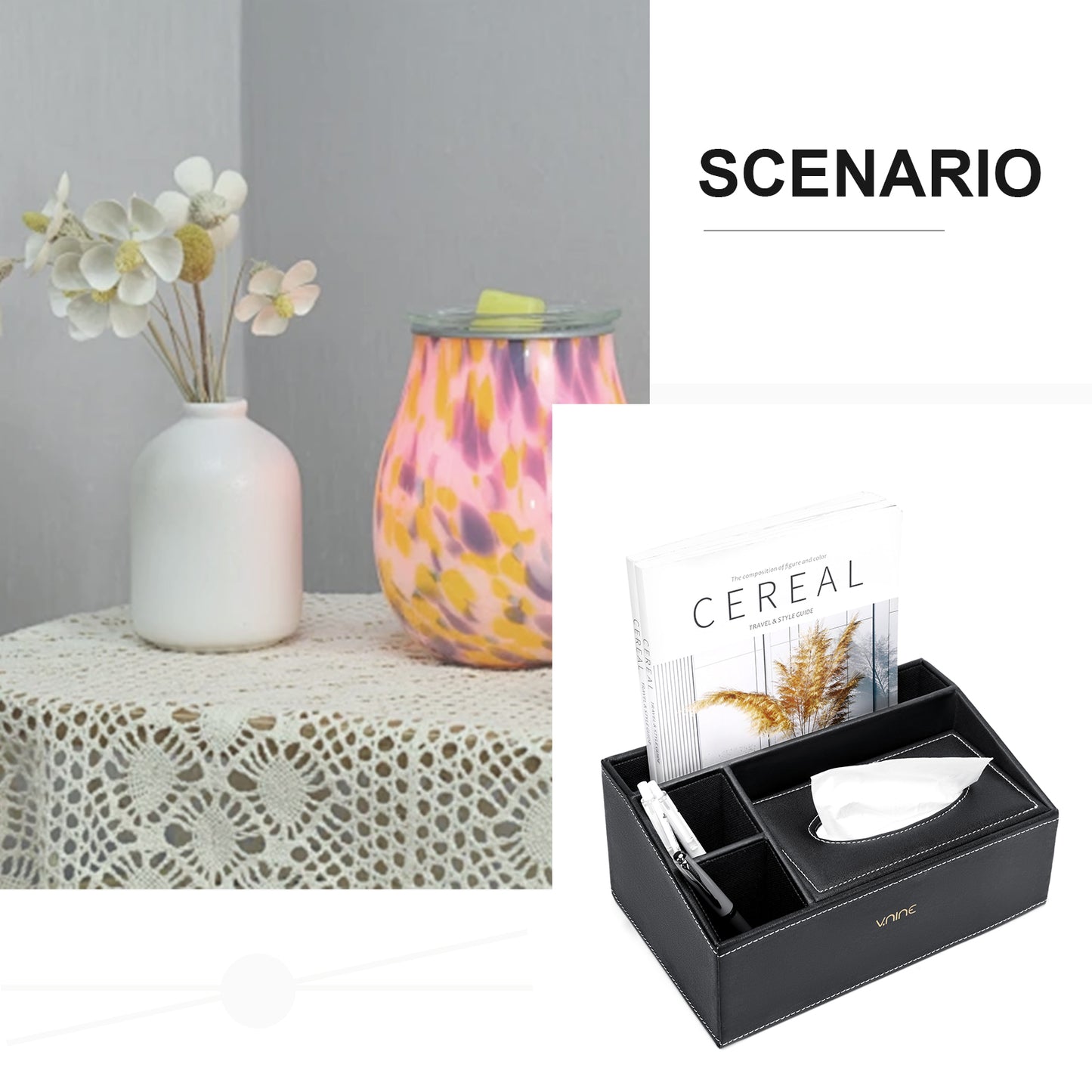 V.NINE PU Leather trimmings for furniture Holder with Storage Tray, Decorative Organizer Tissue Holder for Bathroom, Bedroom Dresser, Night Stand, Office for Merchandise