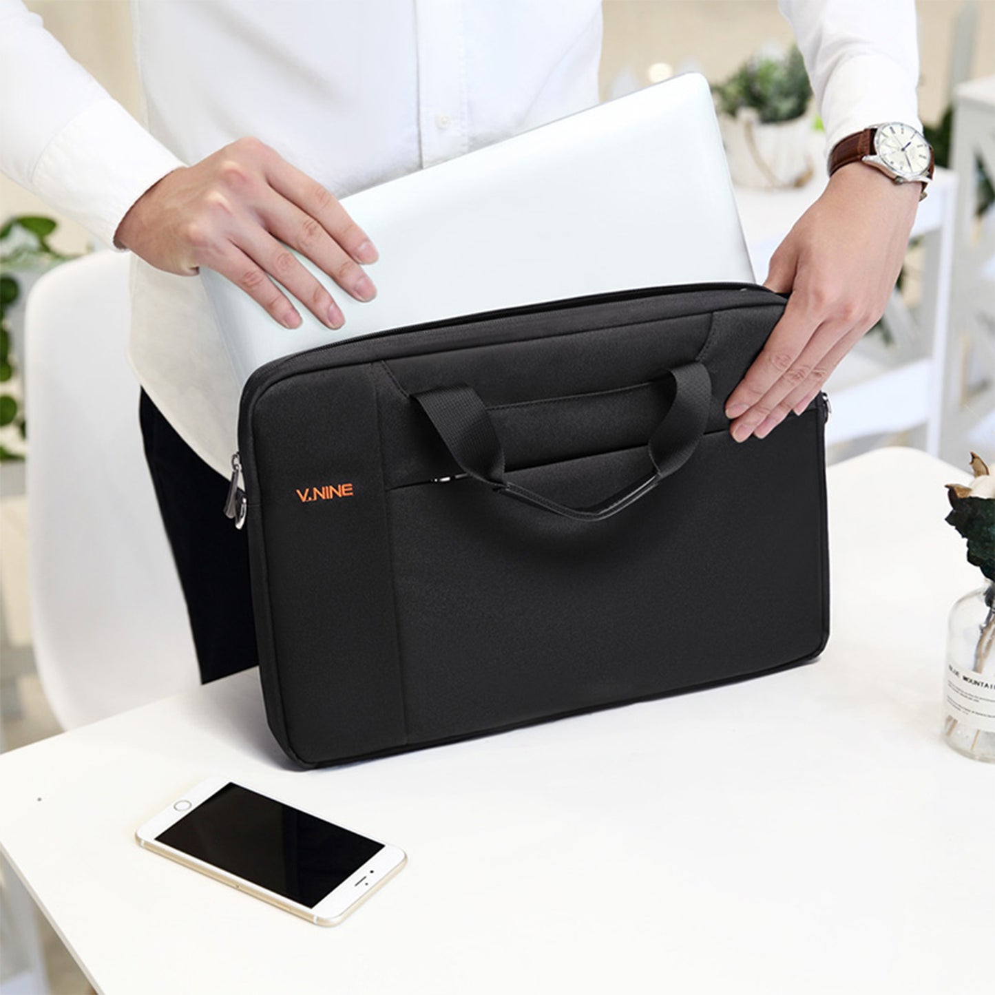 V.NINE Briefcases Laptop Briefcase Premium Laptop Case Fits Up to 17.3 Inch Business Shoulder Bag Laptop Expandable Water-Repellent Messenger Bag for Men/Women Computer Bag for Travel/Business/Black