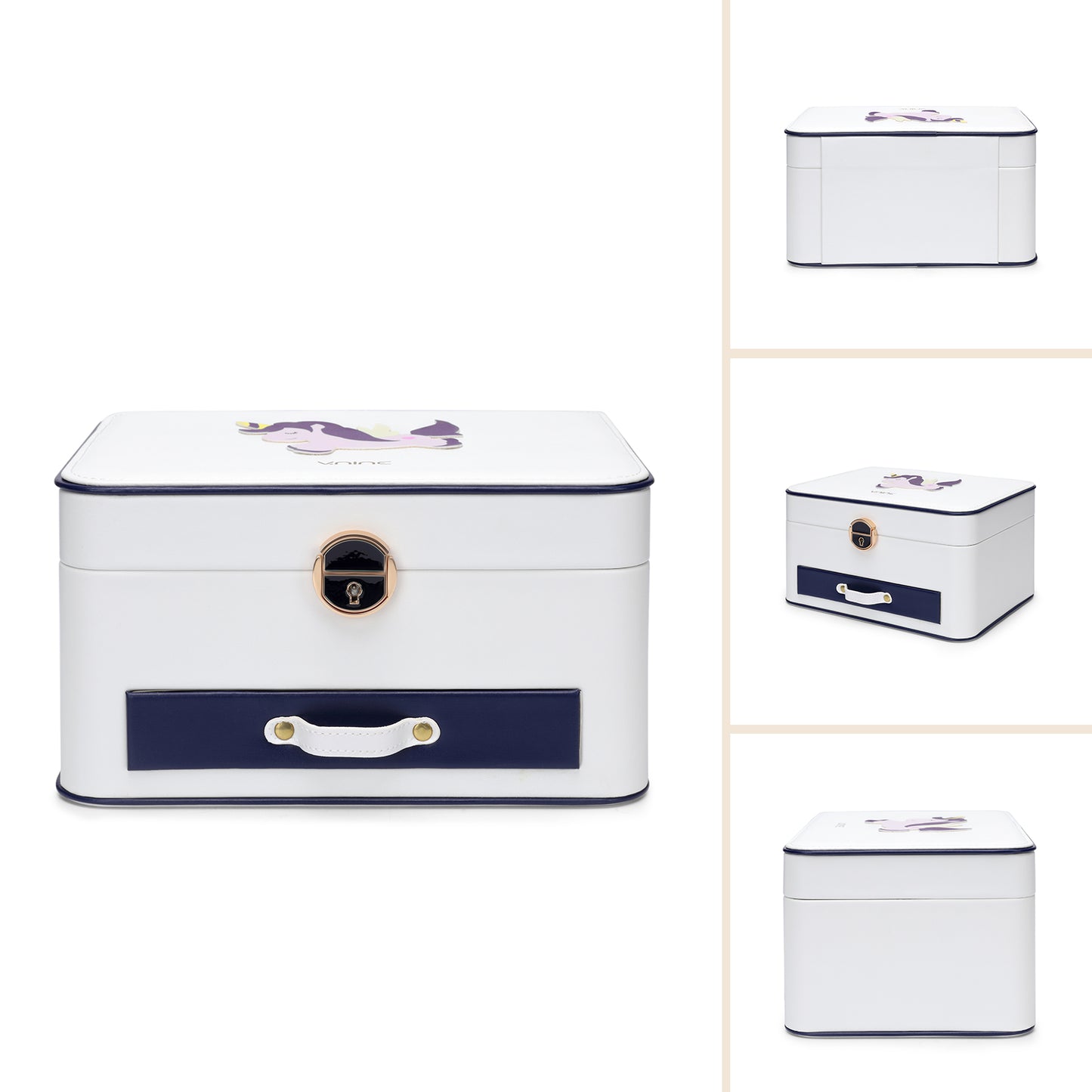 V.NINE Makeup Suitcases Small Makeup Bag Professional Train Case White Travel Cosmetic Organizer Brush Holder Waterproof Makeup Artist Storage Box