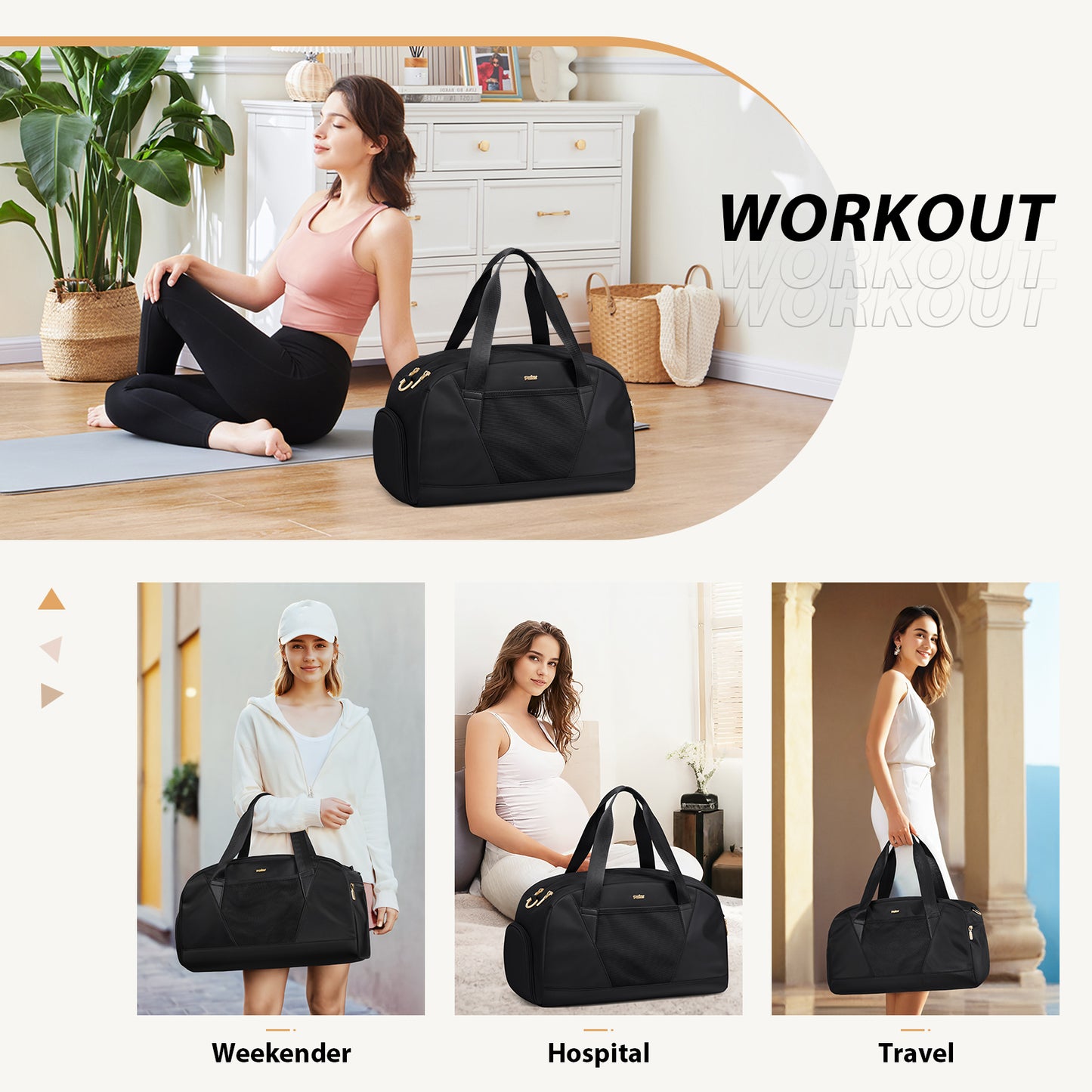 VNINE Gym Bag for Women Men: Travel Duffle Bags with Shoes Compartment Carry On Weekender Bag Airlines Approved Duffel Bag with Wet Pocket Water Resistant Overnight Sports Workout Hospital Dance Bag