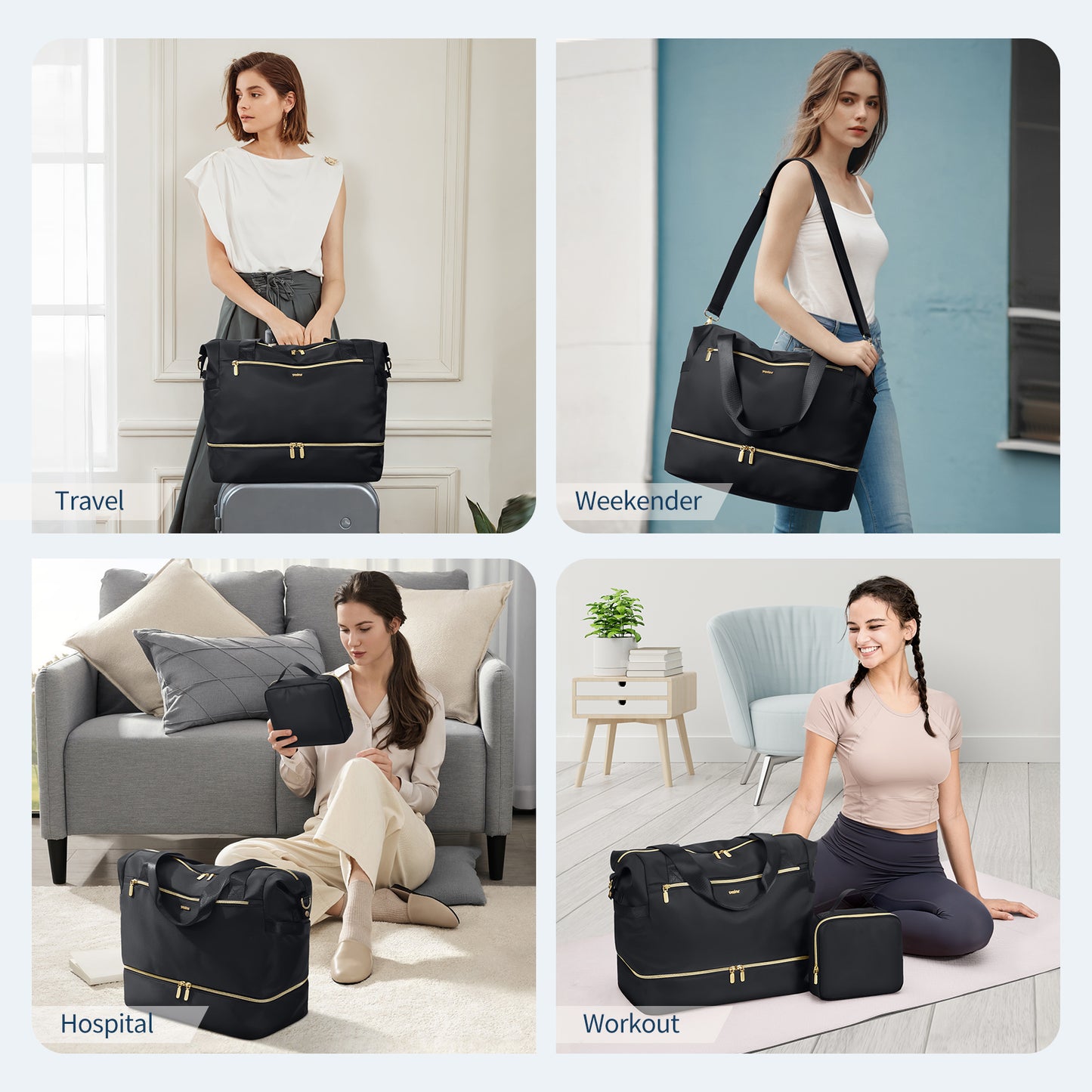 VNINE Travel Duffel Bags for Women: Weekender Bags with Shoe Compartment Carry on Overnight Bag with Toiletry Bag Gym Bag with Wet Pocket Personal Item Travel Bag Hospital Bag for Labor Delivery