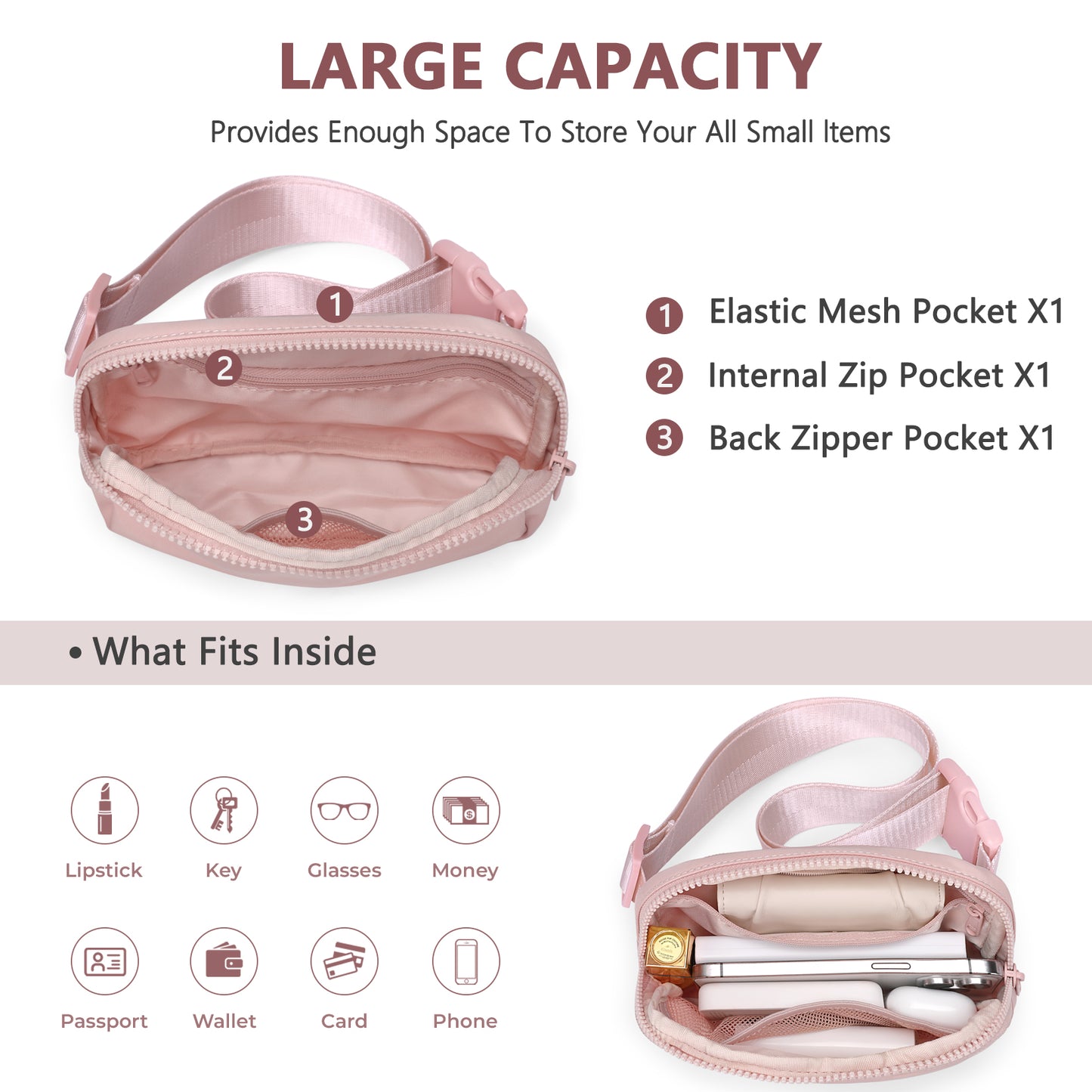 VNINE Belt Bag Fanny Pack: Crossbody bag for Women Men Everywhere Fashion Waist Packs with Adjustable Strap Lightweight Bum Bag for Running Hiking Travel Workout